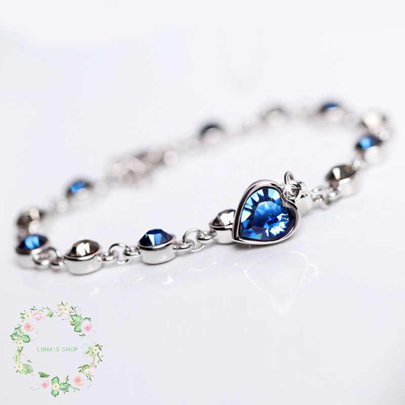 ☆Luna☆ Vòng đeo tay mặt trái tim pha lê xanh dương thời trang cho bạn thân