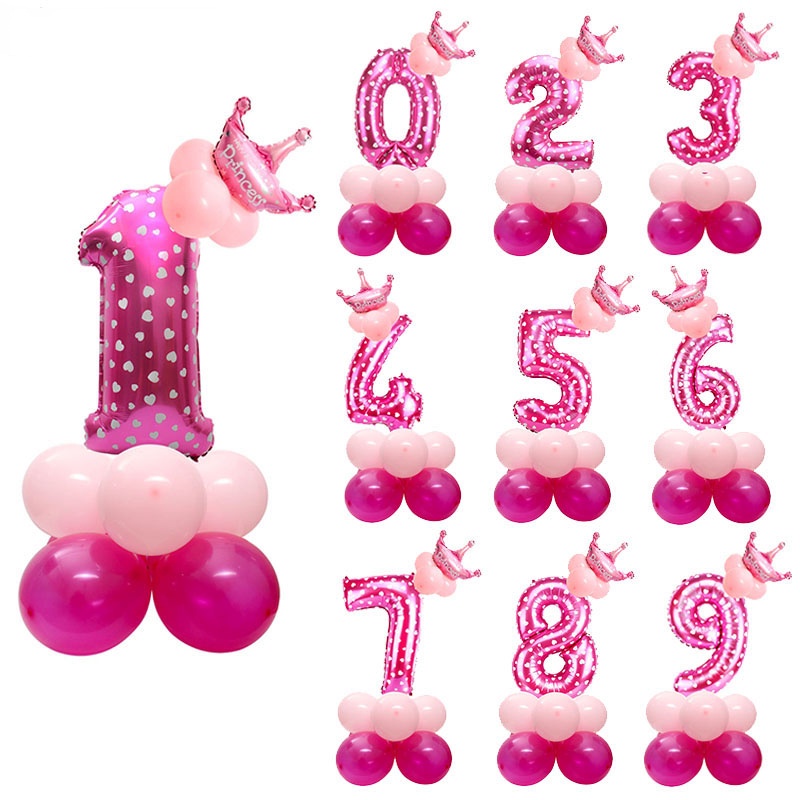 Set 13 Bong Bóng Hình Số 32 Inch Trang Trí Tiệc Sinh Nhật Cho Bé Gái 0-9 Tuổi