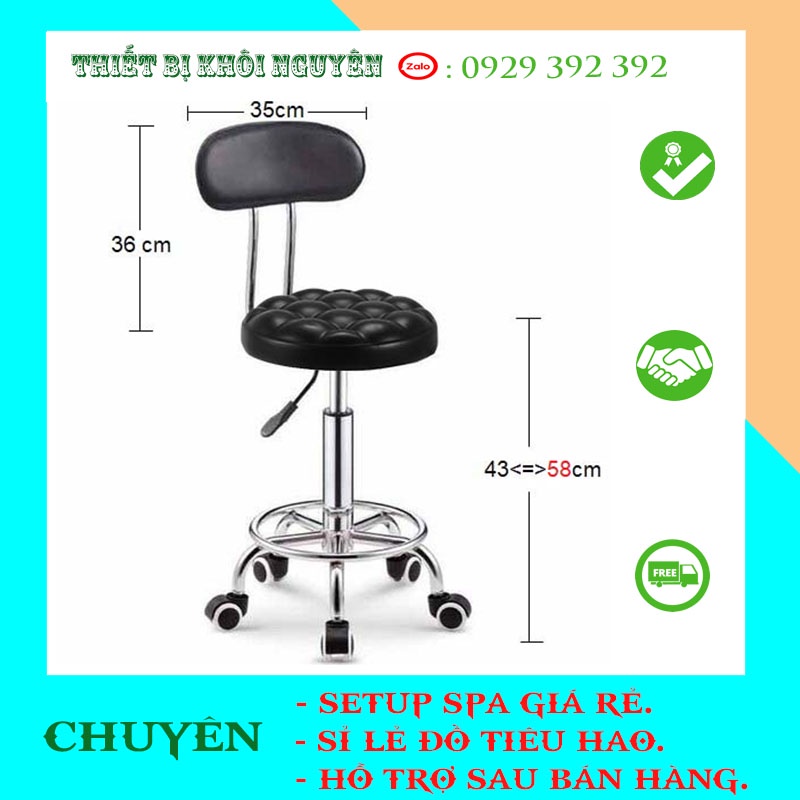 Ghế Spa Đôn Hơi Xoay Nâng Hạ Độ Cao Đa Năng Ghế Nail Bar Lắp Ghép Tiện Lợi Mặt Đệm Êm Ái Có Tựa Và Không Tựa