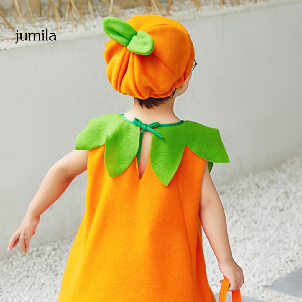 Đầm Thun Spandex Sát Nách Kèm Nón Hình Bí Ngô Halloween Cho Bé Gái