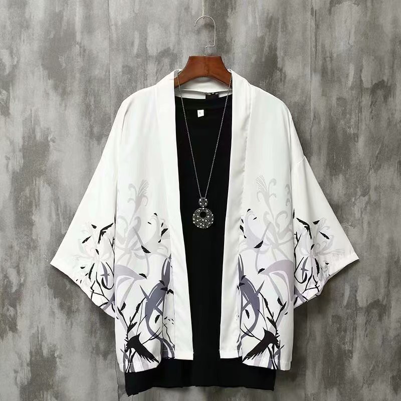 Áo Khoác kimono Tay Lỡ Họa Tiết Chim Hạc / Sóng Biển Phong Cách Nhật Bản Cho Nam Và Nữ