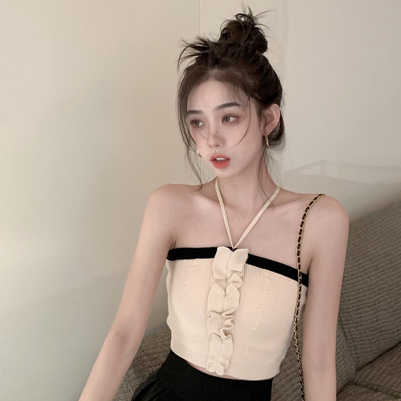 Áo Crop Top Hai Dây Dáng Ôm Phối Ren Phong Cách Hàn Quốc Gợi Cảm Edge