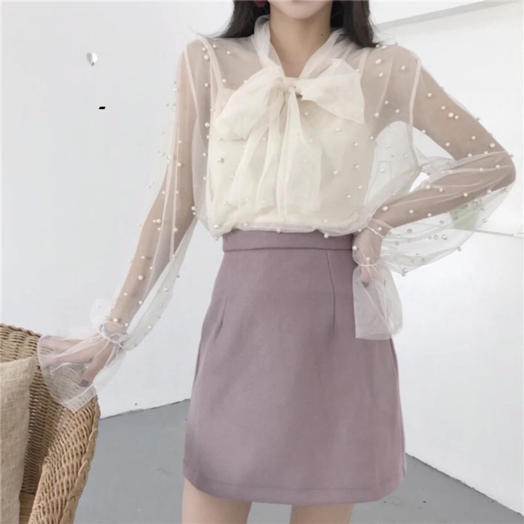 ÁO SƠ MI VOAN CỔ NỞ ĐÍNH HẠT(có ảnh thật)