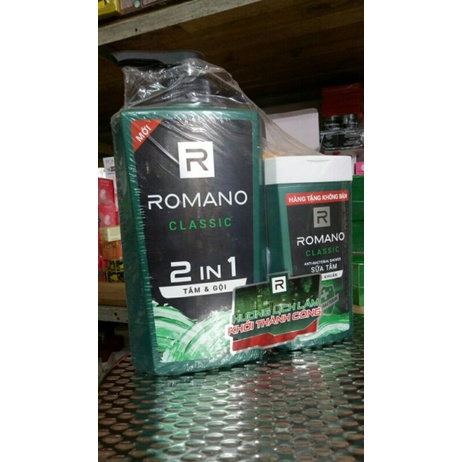 Dầu Gội Romano Classic Xanh Lá Chai 650g Tặng Chai Tắm 150g