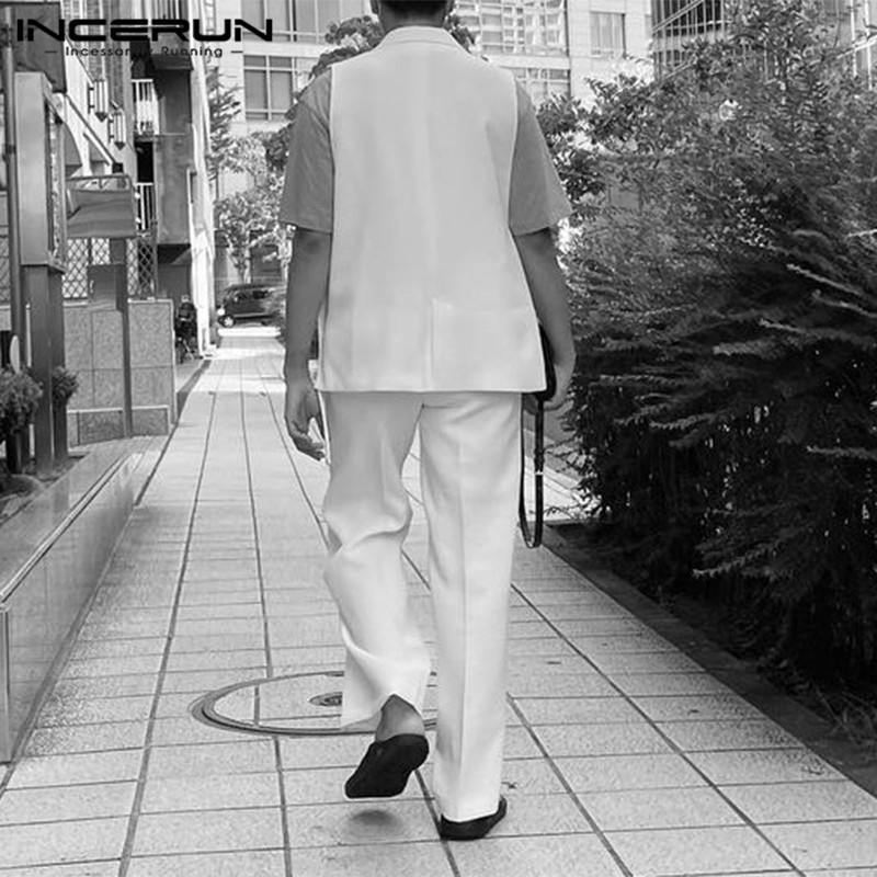 Set trang phục INCERUN gồm áo tank top + quần dài ống rộng thời trang dự tiệc cho nam