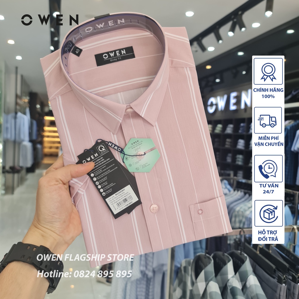 OWEN - (FREESHIP) Áo sơ mi cộc tay dáng BODYFIT sợi Bạc Hà - Mã BA220058NT - OWEN Flagship Store