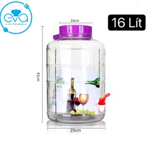 Bình Ngâm Thủy Tinh Quai Xách Nắp Tím 16 Lít Có Van – QX16LV