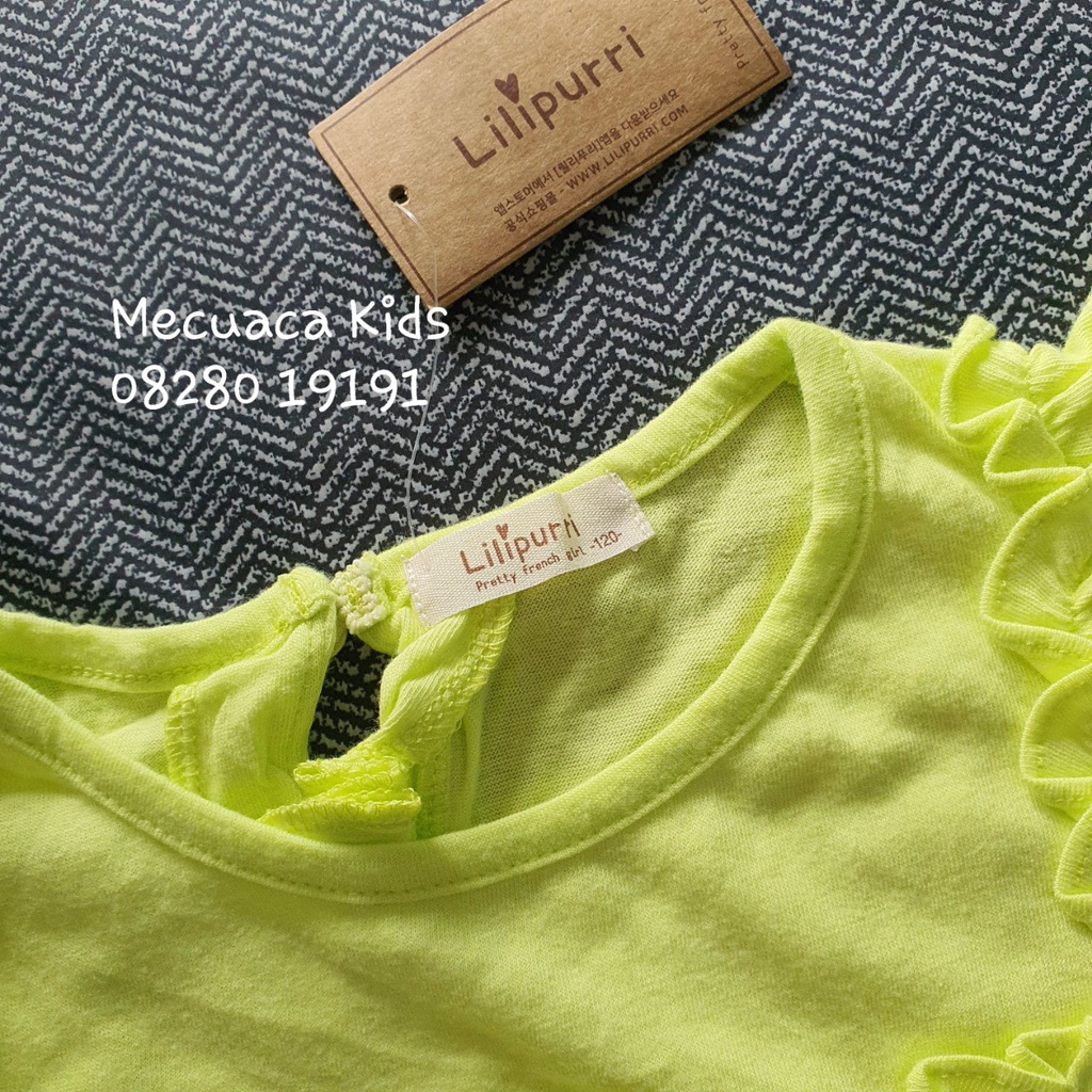 [120] Áo phông cộc tay cotton mềm mịn màu neon phối bèo cho bé gái Lilipurri xuất Hàn dư xịn