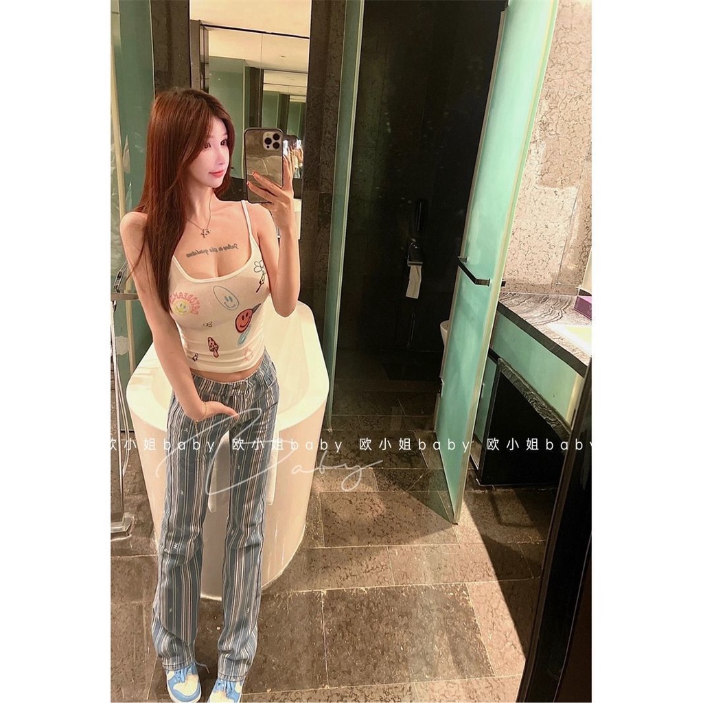 Áo Hai Dây Dáng Ôm In Họa Tiết Mặt Cười Thời Trang Mùa Hè Hàn Quốc 2022 Mới