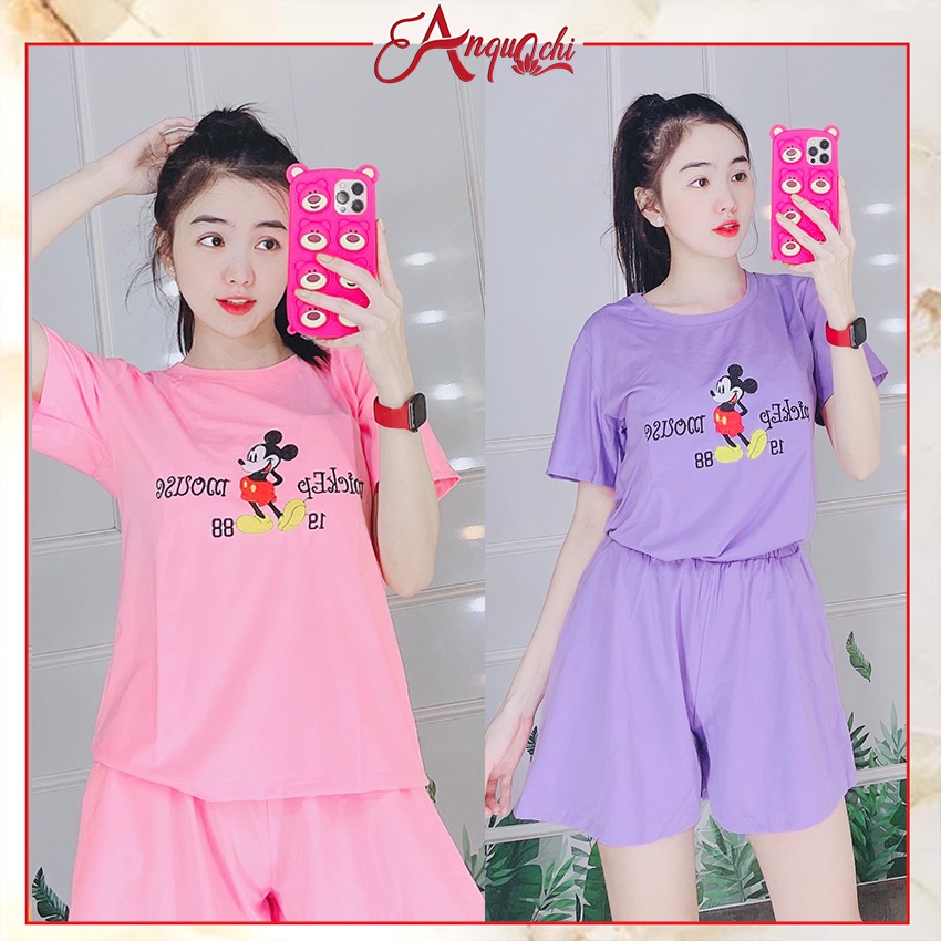 Đồ Bộ Nữ Mặc Nhà Anquachi Ống Rộng Đẹp Thun Cotton Nữ Mặc Ngủ Ở Nhà Dễ Thương Quần Đùi Cute A054