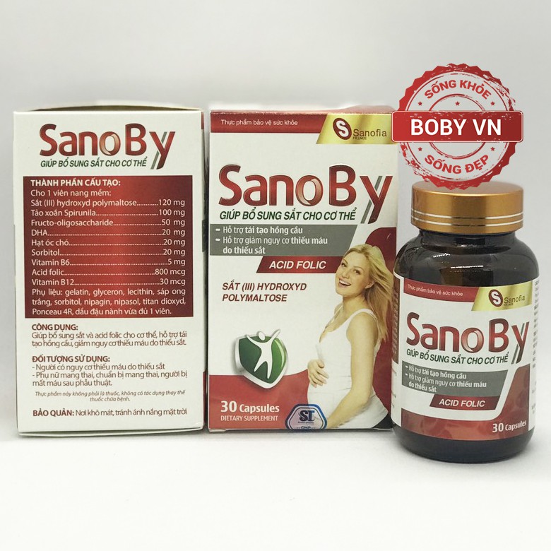 Sano By giúp bổ sung sắt và acid folic cho cơ thể, hỗ trợ tái tạo hồng cầu, giảm nguy cơ thiếu máu do thiếu sắt