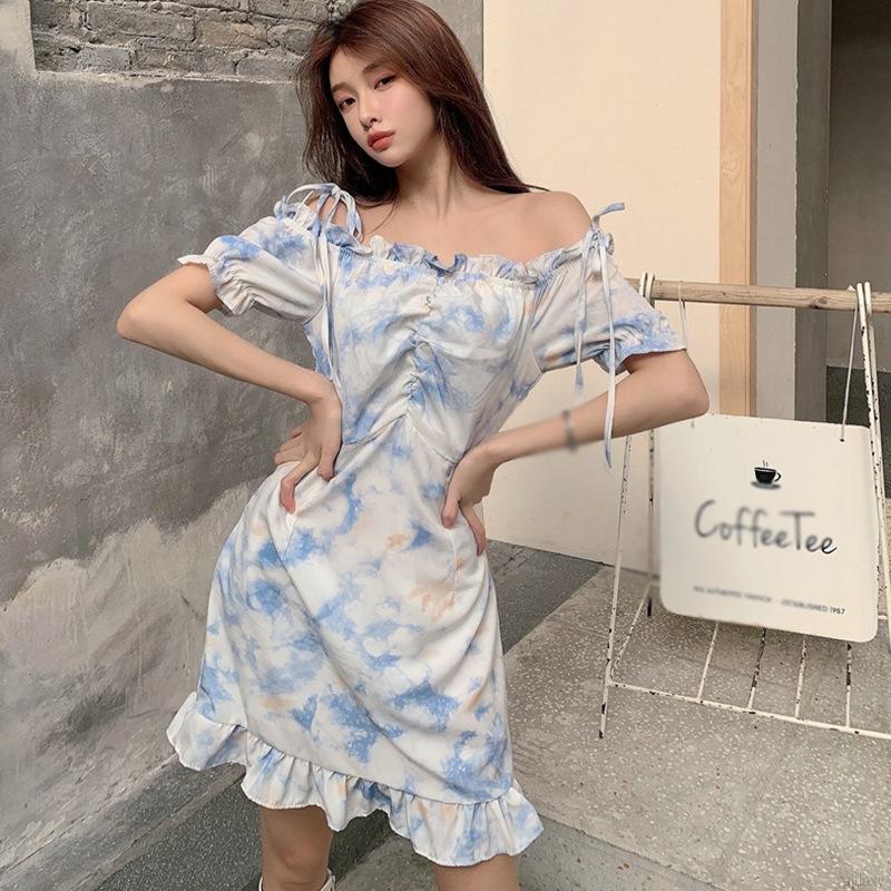 Đầm thời trang tay ngắn hở vai quyến rũ trẻ trung phong cách Hàn Quốc