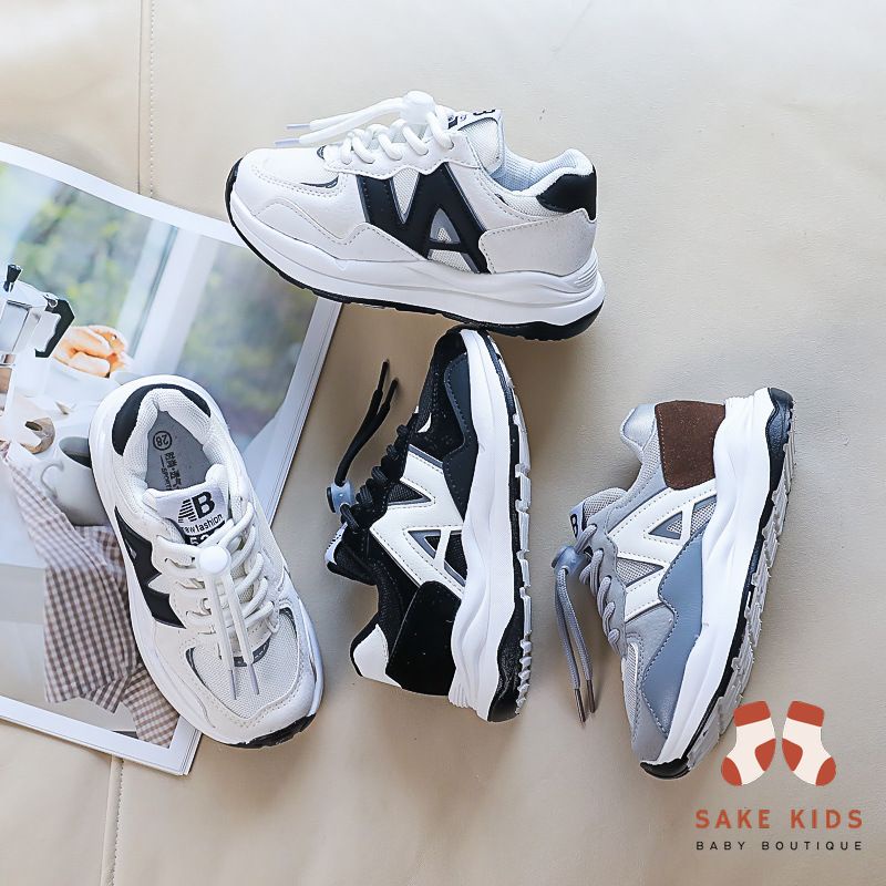 Giày thể thao cho bé, Giày sneakers thấp cổ dây rút chất da PU siêu mềm phối lưới thoáng khí thoải mái M628