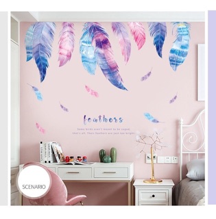 Decal giàn lông vũ nhiều màu dán tường