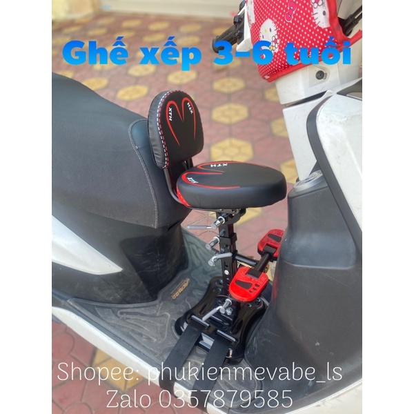 PE08-Ghế ngồi xe máy, xe máy điện cho bé từ 3-6 tuổi có giảm xốc, có tựa lưng