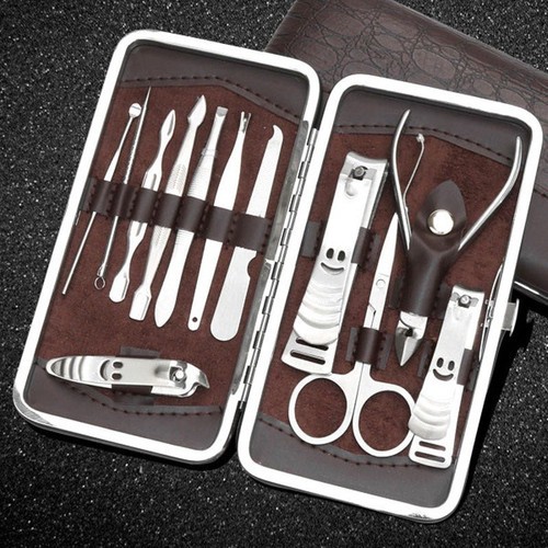 Bộ cắt móng tay và nặn mụn 12 món thép trắng không rỉ hàng xịn