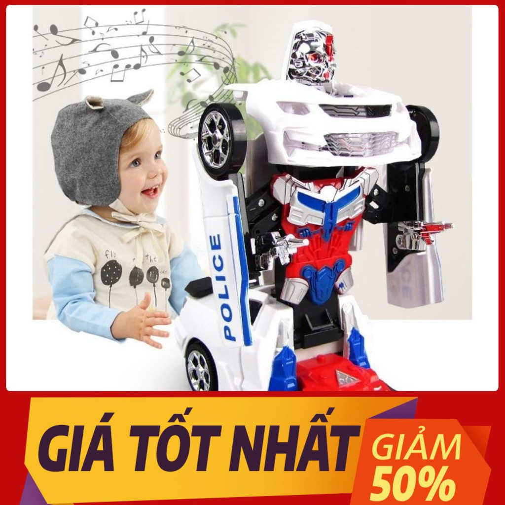 Đồ Chơi Xe Cảnh Sát Biến Hình Robot Chạy Pin Phát Nhạc Phát Sáng Vui Nhộn Siêu Cấp