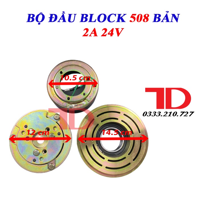 Block Lạnh Ô Tô 508 bản 2A 24V dây đồng và Bộ Đầu Block 508 bản 2A 24V