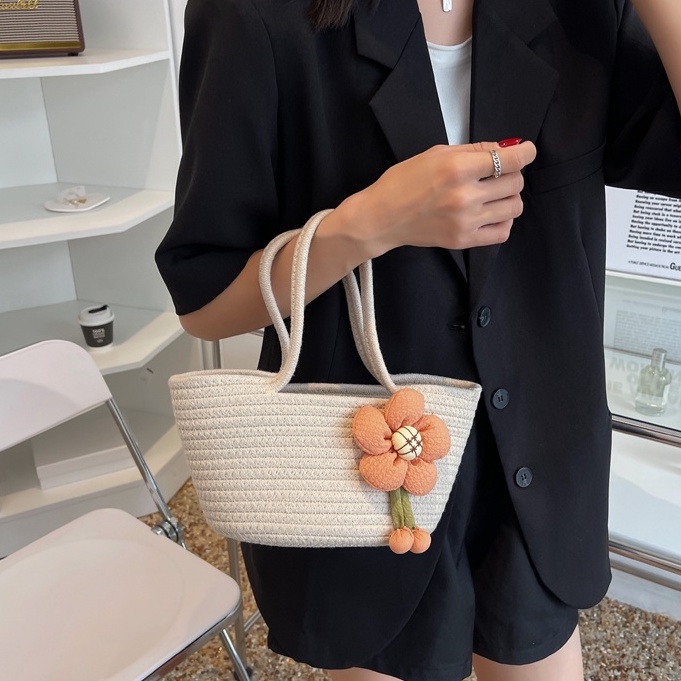 Túi dệt mới vào mùa hè trong thời trang phong cách mục vụ túi xách dây cotton túi nhỏ ngọt ngào