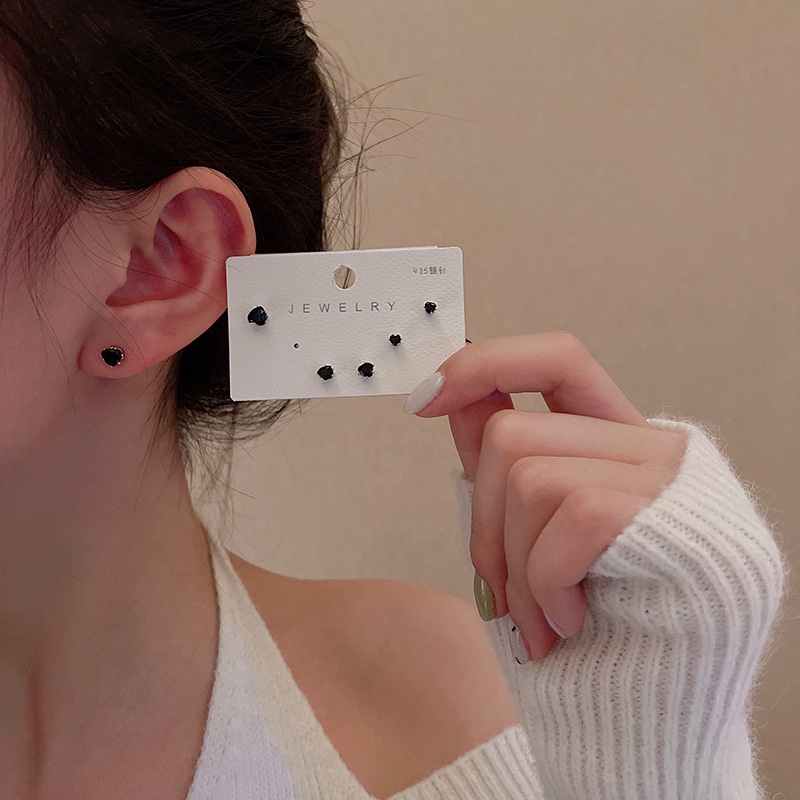 Bông Tai Cỡ Nhỏ Màu Đen Đính Đá Zircon Phong Cách Thời Trang Đơn Giản Cho Nữ