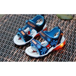 Giày sandal siêu nhân người nhện quai dán phát sáng bé trai (xanh)  - tiny