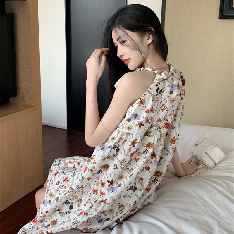 Đầm Chữ A Hai Dây Dáng Rộng Họa Tiết Hoa Thời Trang Mùa Hè Cho Nữ