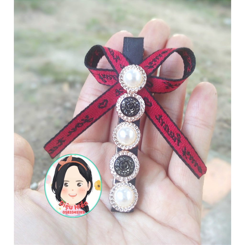 Kẹp tóc handmade - Kẹp mái điệu đà nơ đỏ