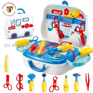Đồ chơi bác sĩ 14 chi tiết kèm vali có bánh xe giúp bé nuôi dưỡng ước mơ làm bác sĩ thuận lợi cho bé di chuyển Sóc nâu
