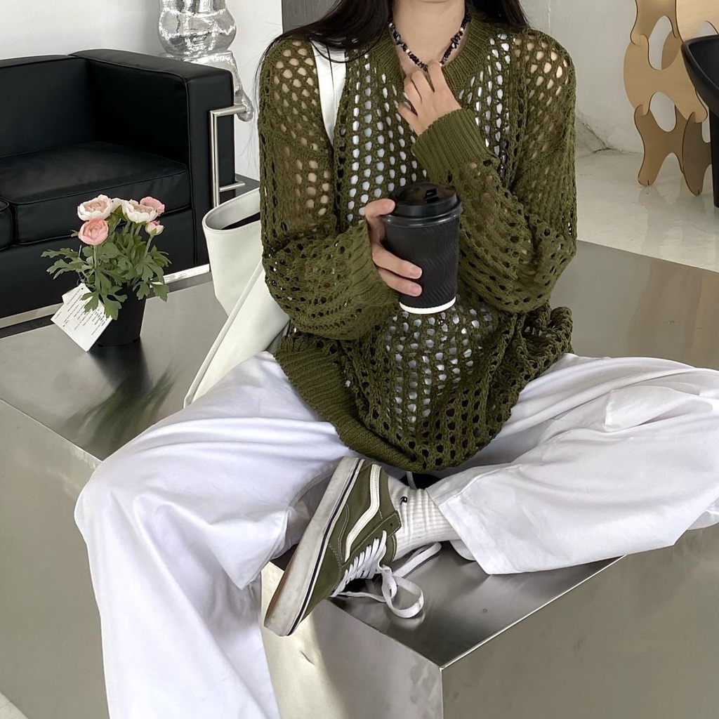 ☃Áo Dệt Kim Tay Dài Chống Nắng Thiết Kế Rỗng Phong Cách Mùa Hè Hàng Mới
