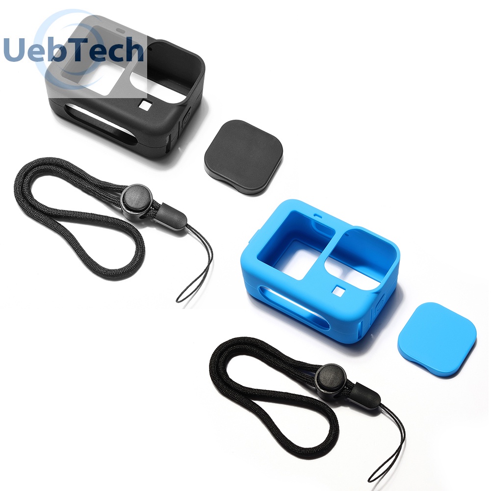 Khung vỏ bảo vệ máy ảnh bằng silicon với nắp ống kính và dây đeo cho GoPro Hero 9
