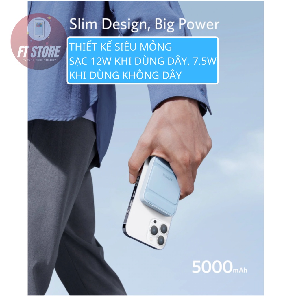 [GIAO HỎA TỐC] Pin Sạc Dự Phòng MagSafe Anker MagGo 622 dành cho IP12/IP13 Hít Từ Tính 5000mAh 7.5W/12W