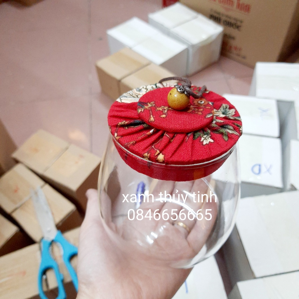 Combo 4 hũ nắp vải đựng trà, đồ khô, bánh kẹo dung tích 600g (4 chiếc hũ HT3)