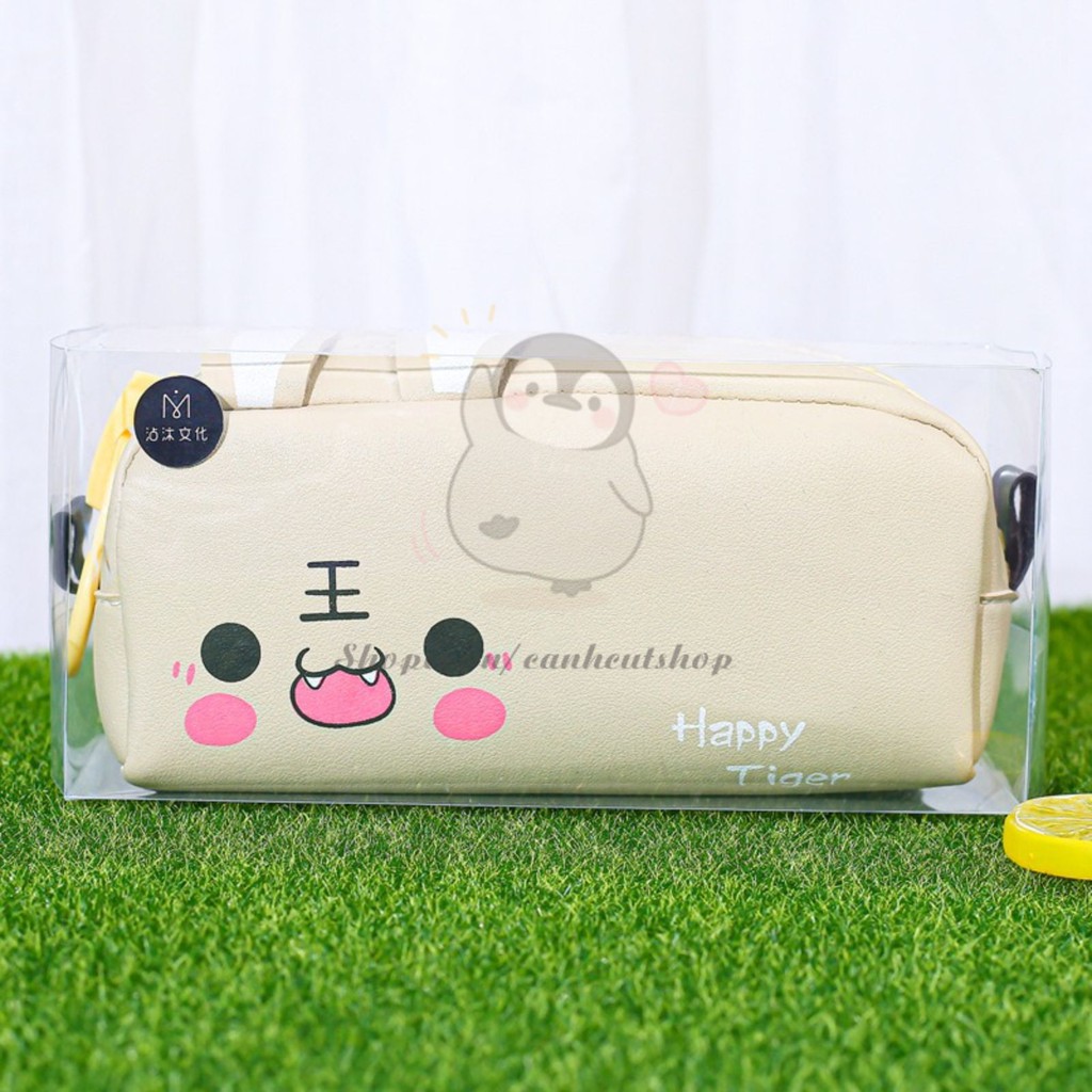 Hộp bút vải đẹp canvas hàn quốc - bóp viết khóa zip nhựa to cute hình chó Shiba dễ thương, túi đựng bút đã năng