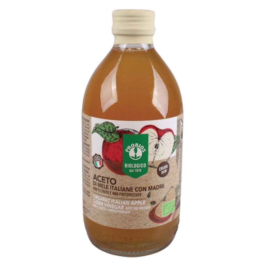 Giấm táo hữu cơ (có giấm cái) 500ml Probios Organic Italian Apple Cider Vinegar With The Mother