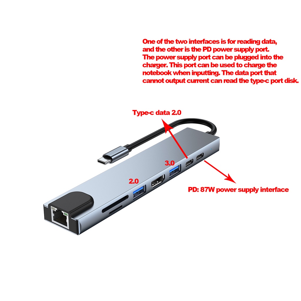 Bộ Chuyển Đổi USB C HD 6 Trong 1 Type-C Sang HDMI 4K USB 3.0 SD TF PD Cho Macbook Huawei HUB