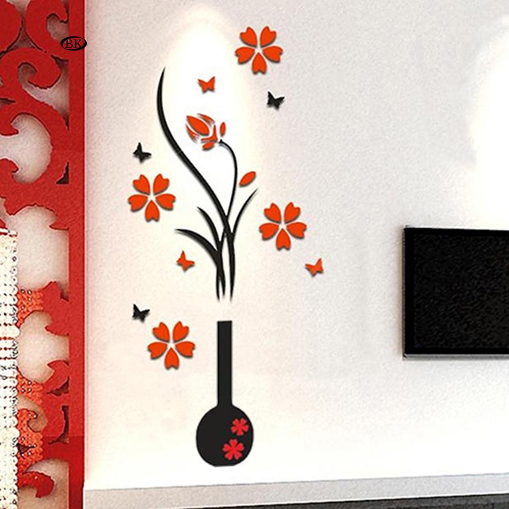 Giấy Dán Tường Hình Lọ Hoa 3D Dùng Trang Trí Phòng Khách DIY