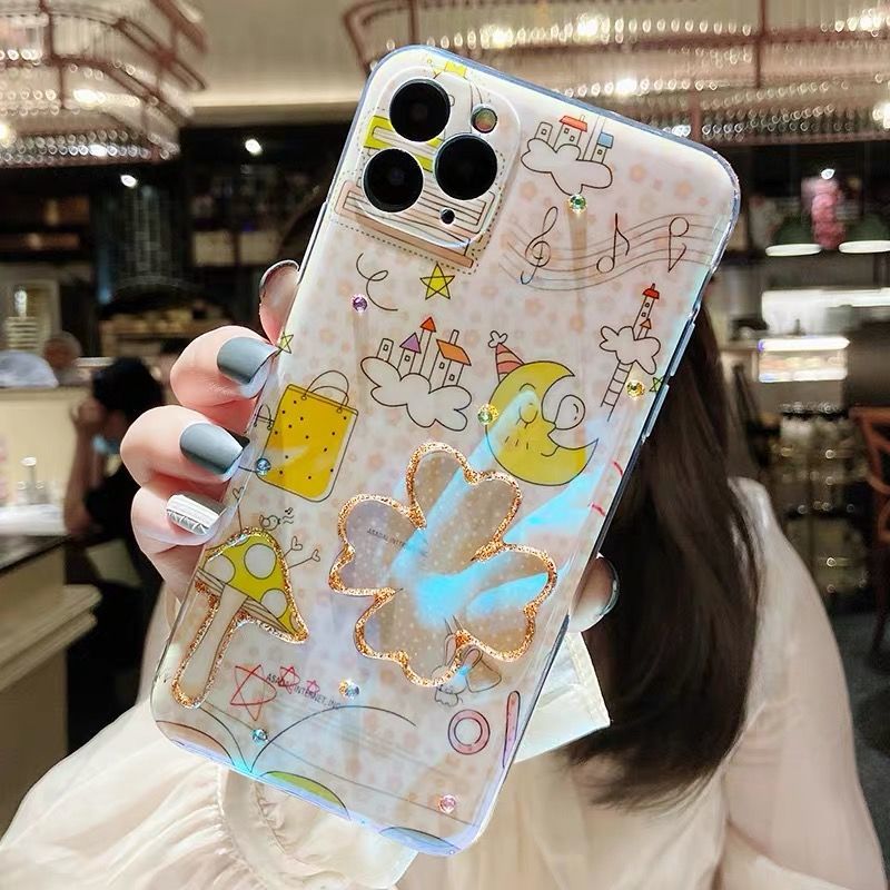 Ốp điện thoại cao su mềm in hình đám mây/ trang trí cỏ ba lá cho iPhone se/7/7p/8/8p/x/xs/xs max/xr/11/12/mini/promax