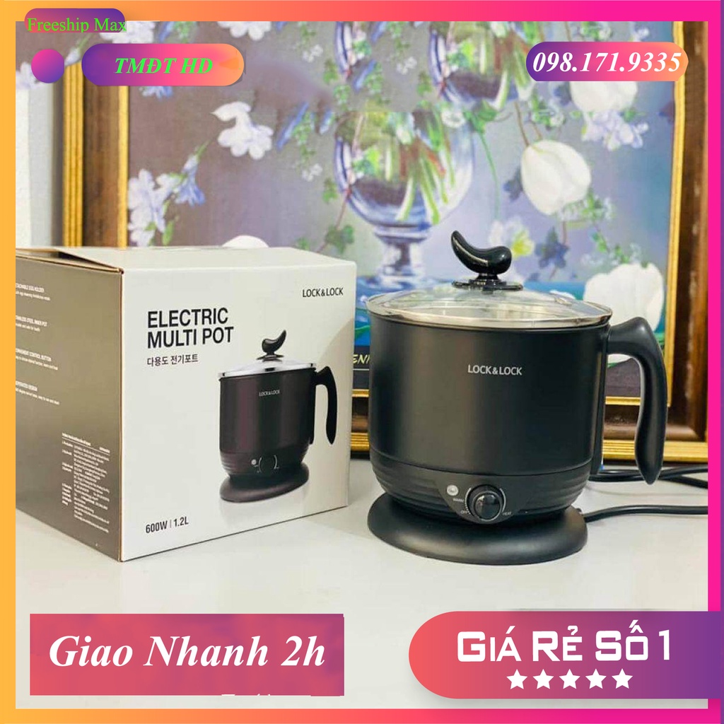 Nồi Điện Đa Năng Lock&Lock Multi Pot EJP316BLK 600W 1.2L Ca Nấu Mì Mini, ăn lẩu... Hàng Chính Hãng