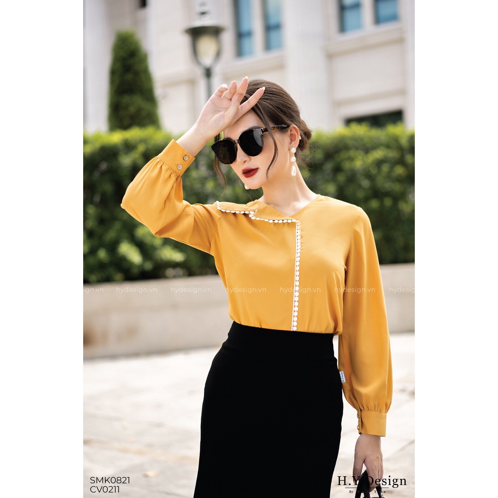 Áo sơ mi lụa Nhật cao cấp viền ren cách điệu - SMK082