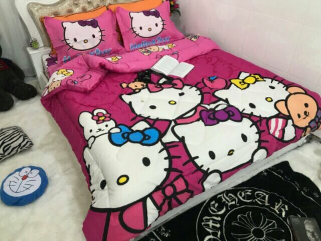 Bộ chăn phao ga gối Hello Kitty hàng nhập