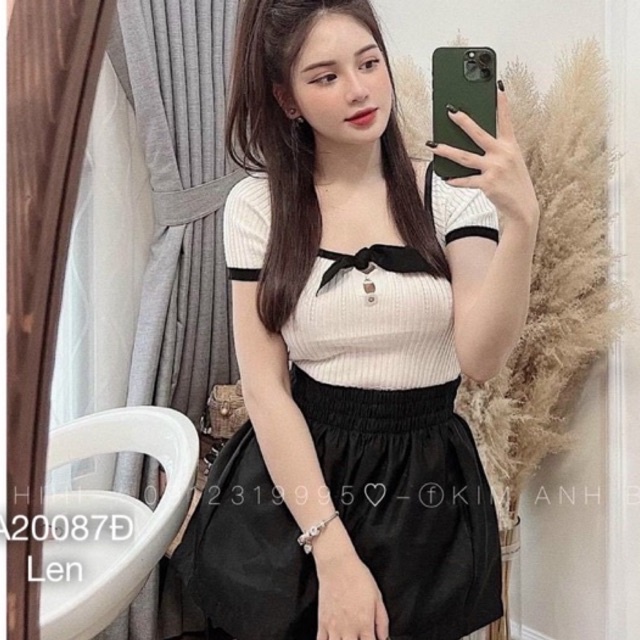 Áo len tay con nơ dây lưng phía sau phong cách hàn quốc