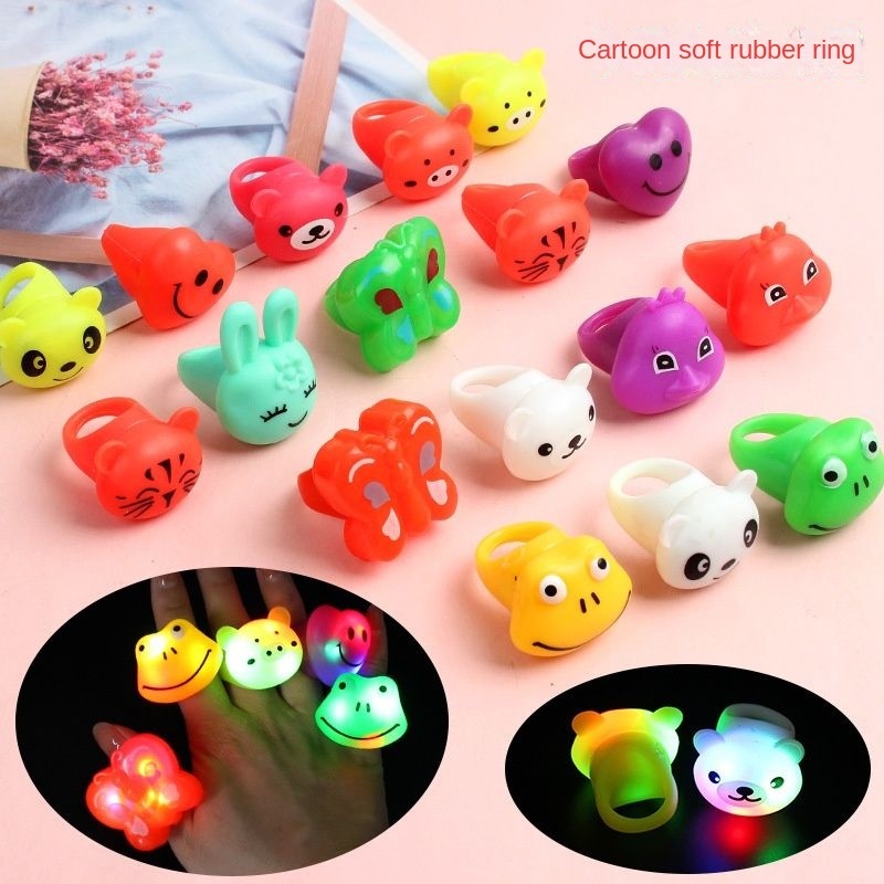 Bán Sỉ Nhẫn Cao Su Mềm Hình Động Vật Hoạt Hình Có Đèn LED Phát Sáng Nhiều Loại Đồ Chơi Trang Sức Cho Trẻ Em