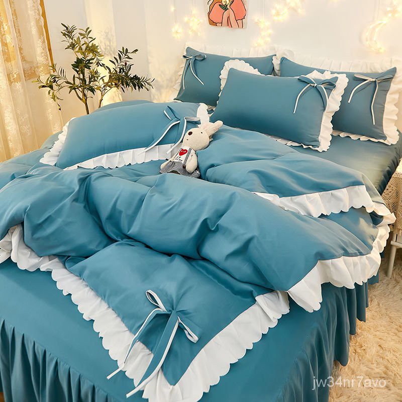 32Độ Phiên Bản Hàn Quốc Của Giường Bốn Bộ Drap Giường Màu Đỏ Chà Nhám Tờ Quilt Ba Giường Đôiins