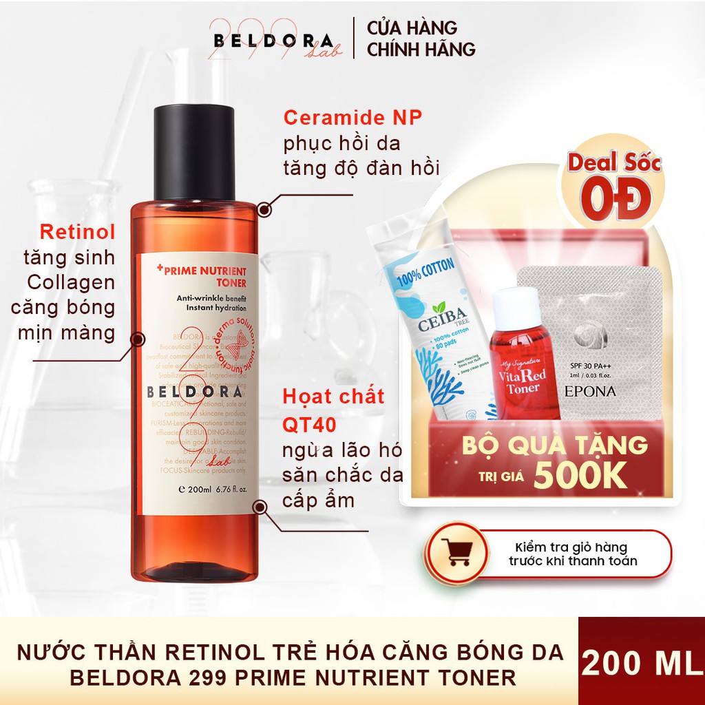 NƯỚC THẦN RETINOL TRẺ HOÁ CĂNG BÓNG DA BELDORA 299 PRIME NUTRIENT TONER 200ML