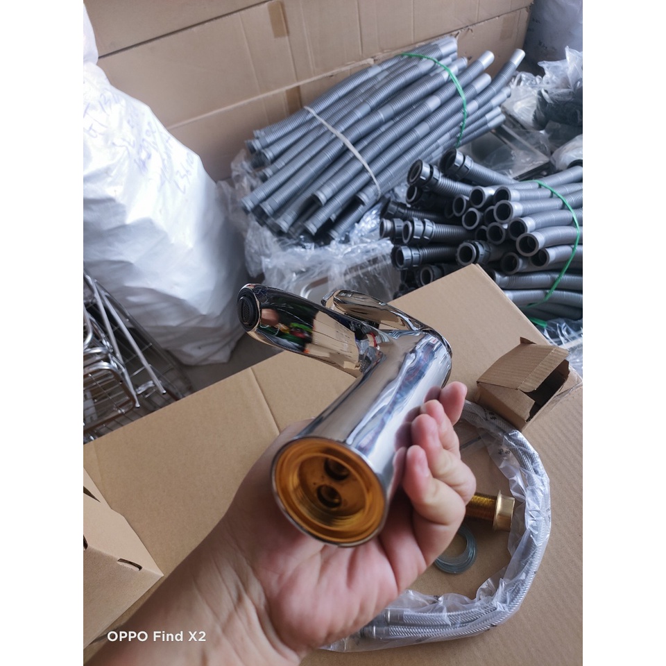 Vòi lavabo vòi rửa mặt - vòi rửa mặt hình lá liễu nóng lạnh inox 304