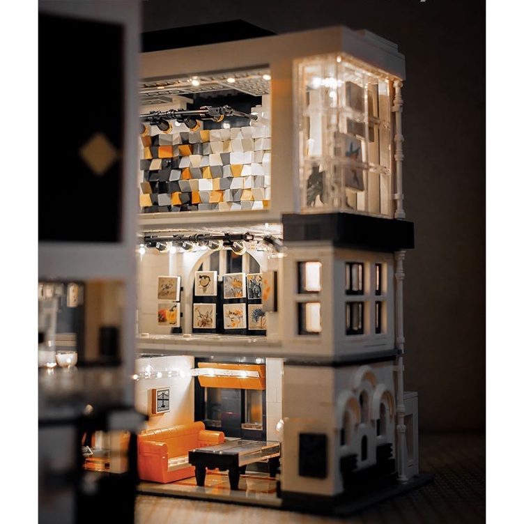 Lắp ráp Mô hình novatown mould king 16043 The  Art Gallery phòng trưng bày nghệ thuật có đèn led