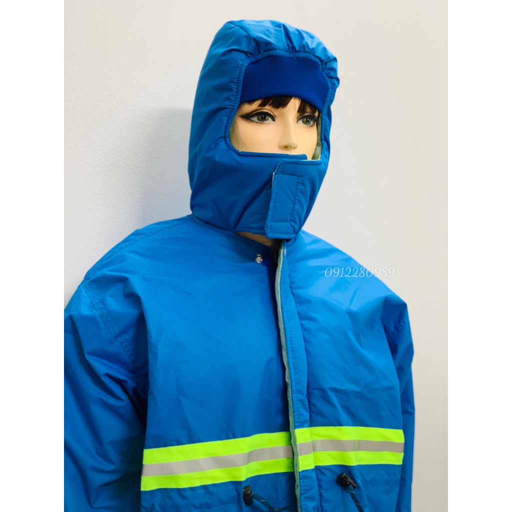 Quần áo kho lạnh âm 25 độ xanh dương có phản quang mặc cực ấm _ Hình chụp thật