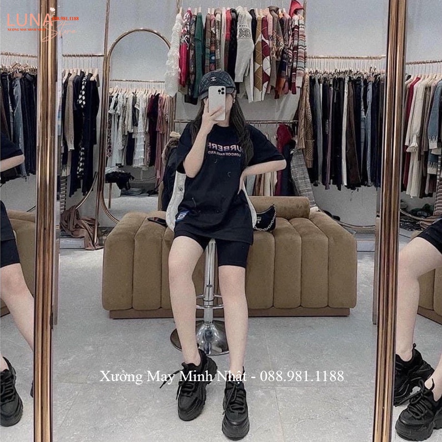 Quần legging đùi ngố nâng mông vải co giãn 4 chiều dáng quần biker lửng đồ mặc nhà dáng ôm bó lưng thun tập gym yoga