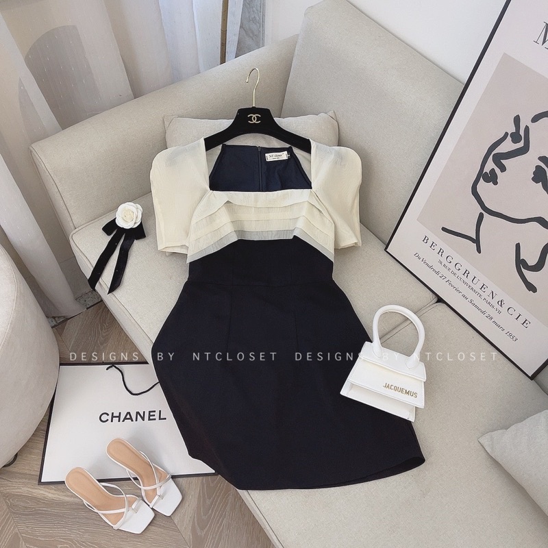 Váy xoè đen pha tơ nt closet