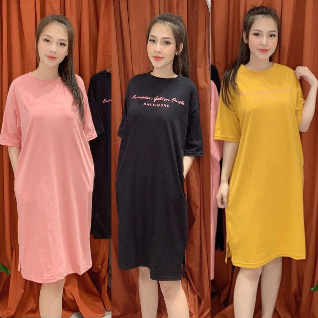 Váy Thun Suông Dạo Phố Dáng Dài Họa Tiết Cá Tính Đủ Màu 💚 Váy Cotton Dáng Suông Dài Siêu Co Giãn Thoải Mái